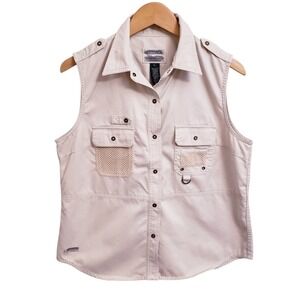 Vintage Lauren Ralph Lauren Utility Beige Cotton Vest w/ Mesh Pockets Sz Large